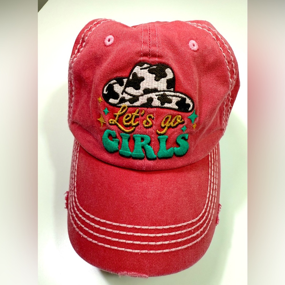 KBETHOS Coral Pink Embroidered Cap with Cowgirl Hat Design